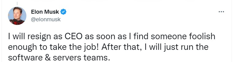 马斯克发文:一旦找到继任者,将辞去推特CEO一职