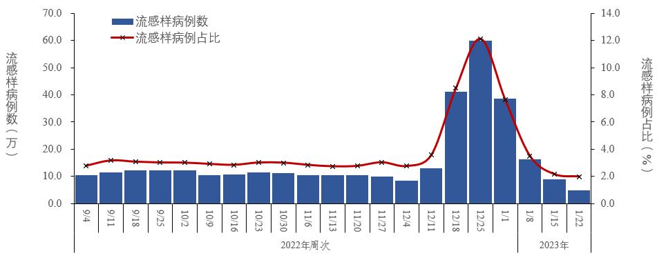 中疾控发布全国新冠感染情况:最高峰重症数量每日增近1万