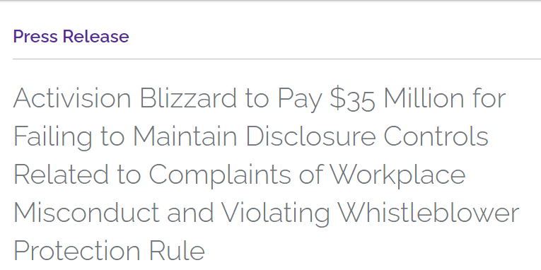 丑闻频发!动视暴雪又遭美国SEC罚款3500万美元