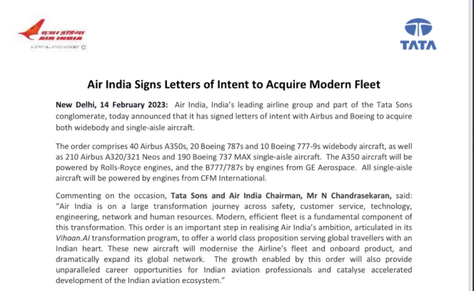 史上最大客机订单!印度航空采购波音空客近500架客机